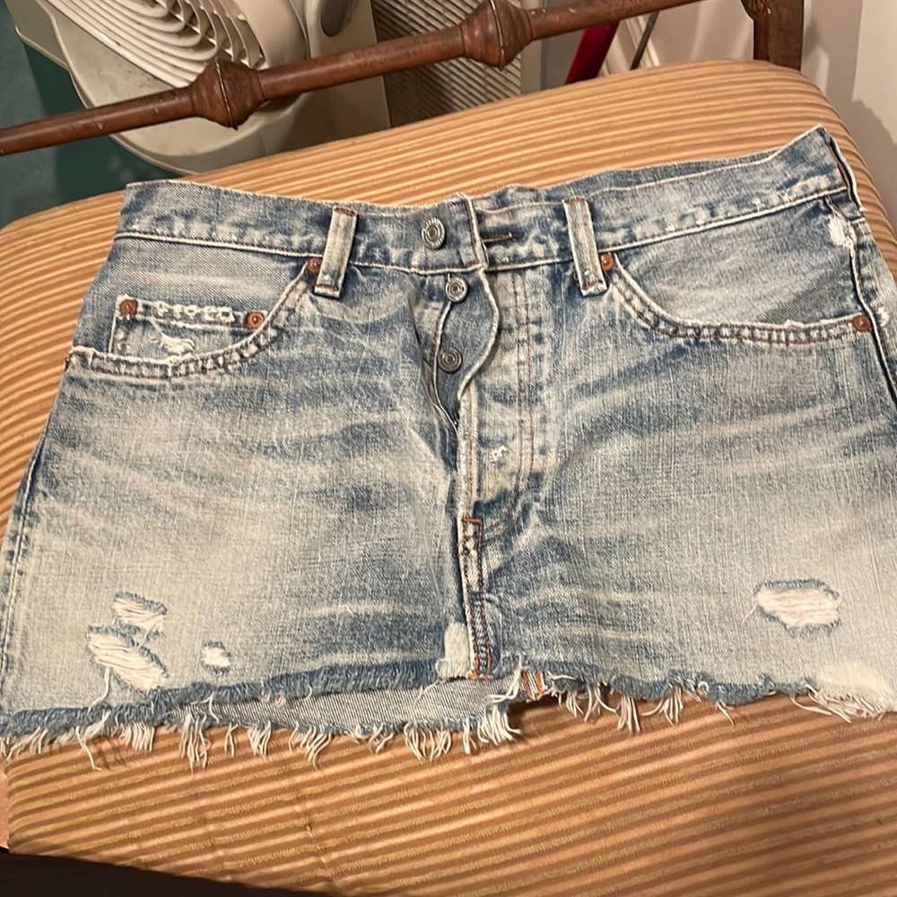 Raw hem denim mini skirt